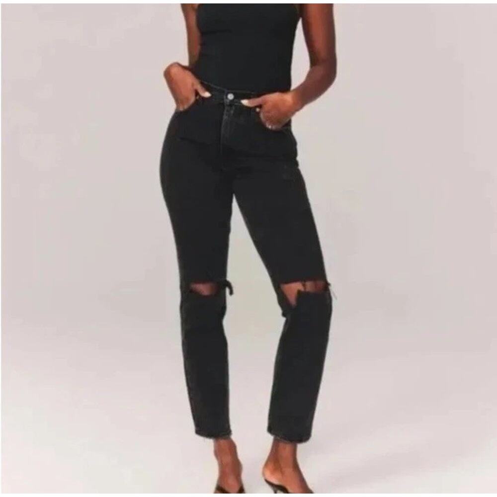 Abercrombie & Fitch Black Distressed High-Rise Jeans